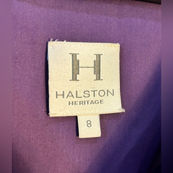 Halston Heritage Sz 8 100% Silk Plum Colored Graphic Vintage Pleated Dress - Picture 12 of 15